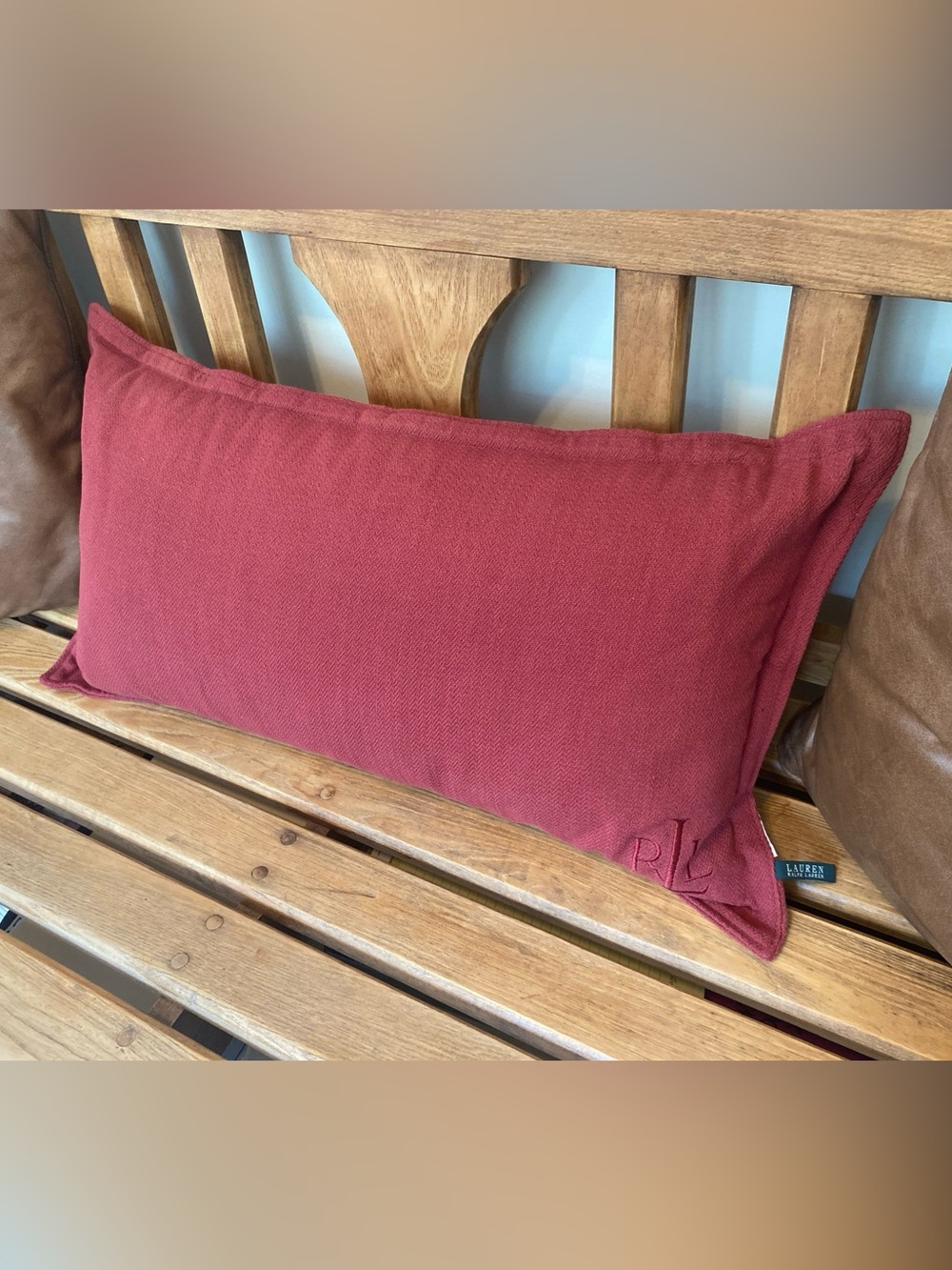 Lauren Ralph Lauren Brick Red Embroidered Lumbar Pillow